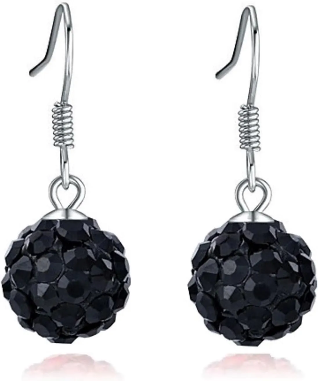 Red/Beige/Violet/Black/White/Pink Crystal Disco Ball Clay Beads Shamballa Long Tassel Dangle Earrings, 925 Sterling Silver Drop Threader Hook Earrings for Women, 8MM