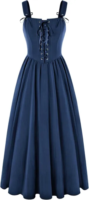 Renaissance Dress Women Lace Up Cottagecore Sleeveless Long Dress Medieval Costume
