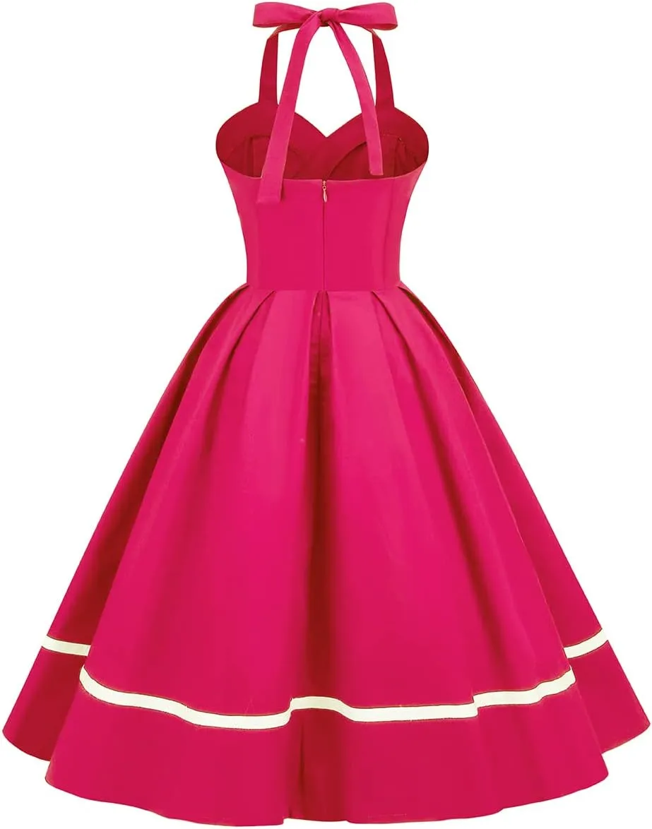 Retro 50s Dresses for Women Vintage Halter Swing Cocktail Dress 1950s Rockabilly Tea Party Pin Up Dresses