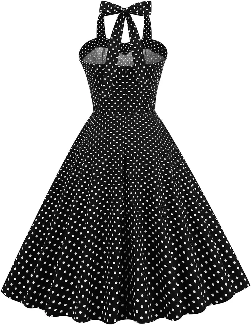 Retro 50s Dresses for Women Vintage Halter Swing Cocktail Dress 1950s Rockabilly Tea Party Pin Up Dresses