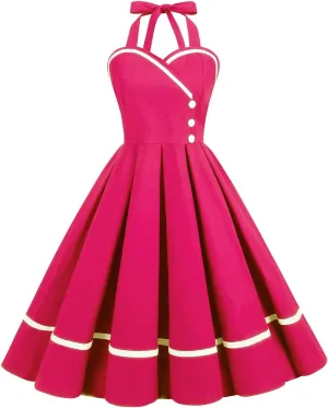 Retro 50s Dresses for Women Vintage Halter Swing Cocktail Dress 1950s Rockabilly Tea Party Pin Up Dresses