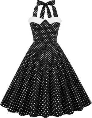 Retro 50s Dresses for Women Vintage Halter Swing Cocktail Dress 1950s Rockabilly Tea Party Pin Up Dresses