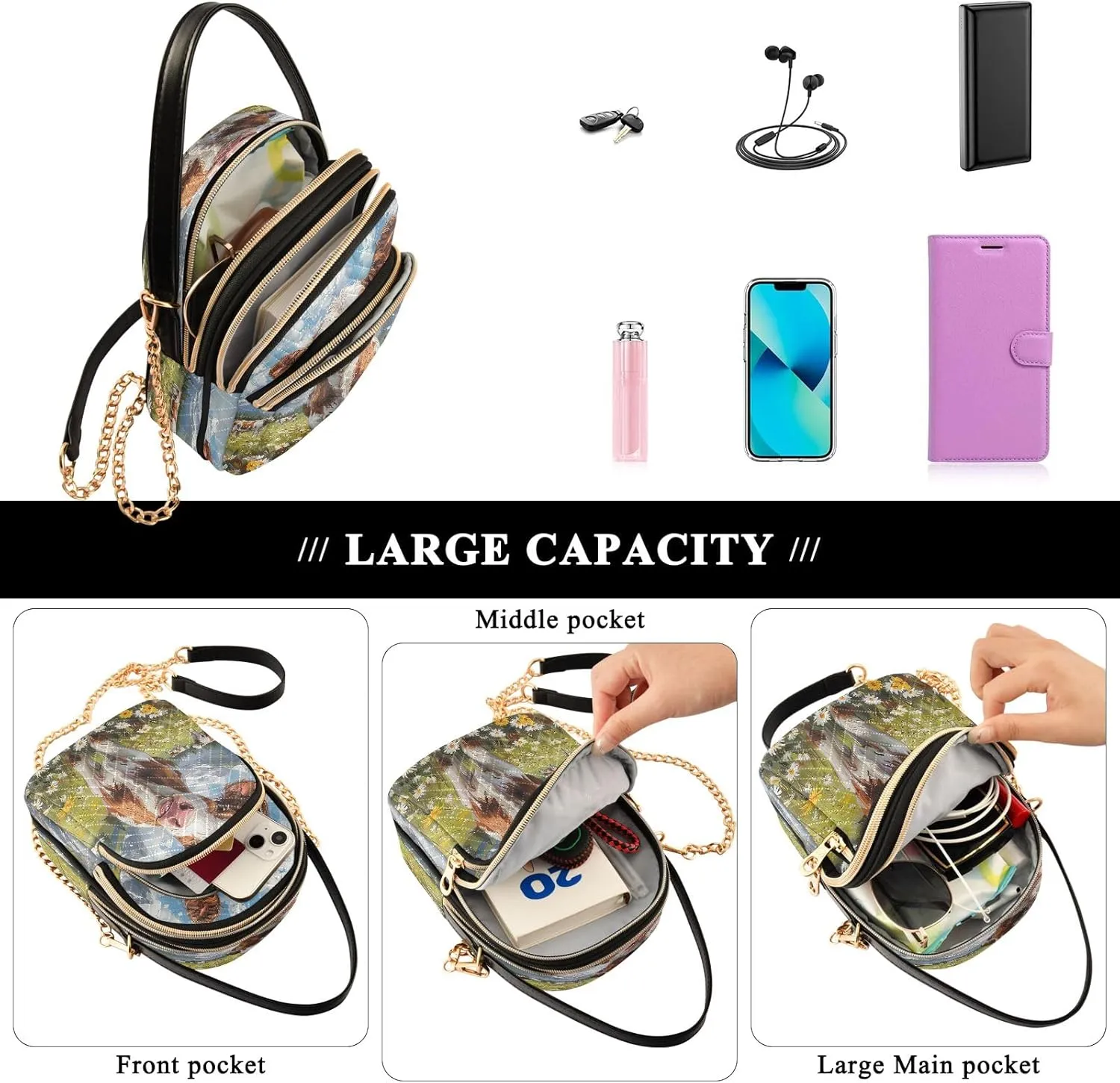 Retro Moon and Sun Cross Body Crossbody Bags for Women, Womens Handbags Trendy Small Shoulder Purses for Women