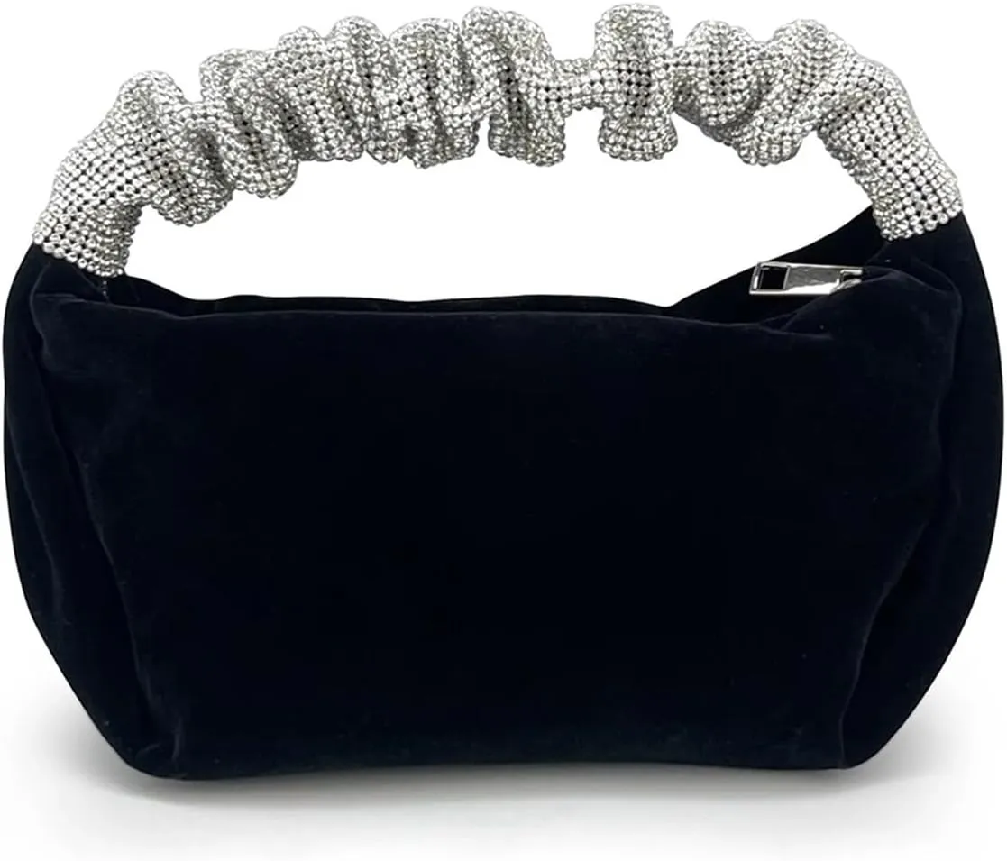 Rhinestone Bags Formal Velvet Evening Clutch for Women Rhinestone Wedding Handbags Prom Cocktail Party Mini Purse Black