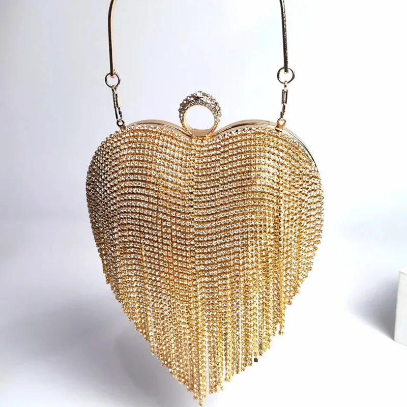 Rhinestone Evening Bag Heart Pattern Silver Clutch Womens Fashion Diamond Banquet Clutch And Purse Wedding Bridal Prom Wallets