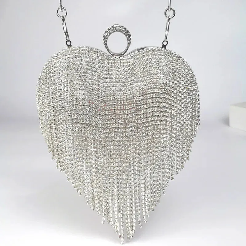 Rhinestone Evening Bag Heart Pattern Silver Clutch Womens Fashion Diamond Banquet Clutch And Purse Wedding Bridal Prom Wallets