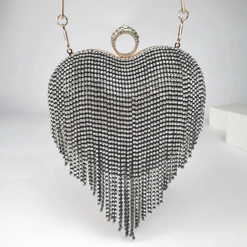 Rhinestone Evening Bag Heart Pattern Silver Clutch Womens Fashion Diamond Banquet Clutch And Purse Wedding Bridal Prom Wallets