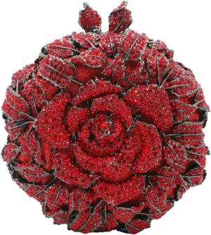 Rhinestone Rose Evening Clutch for Women Diamond Flower Cocktail Handbag Prom Party Shoulder Purse