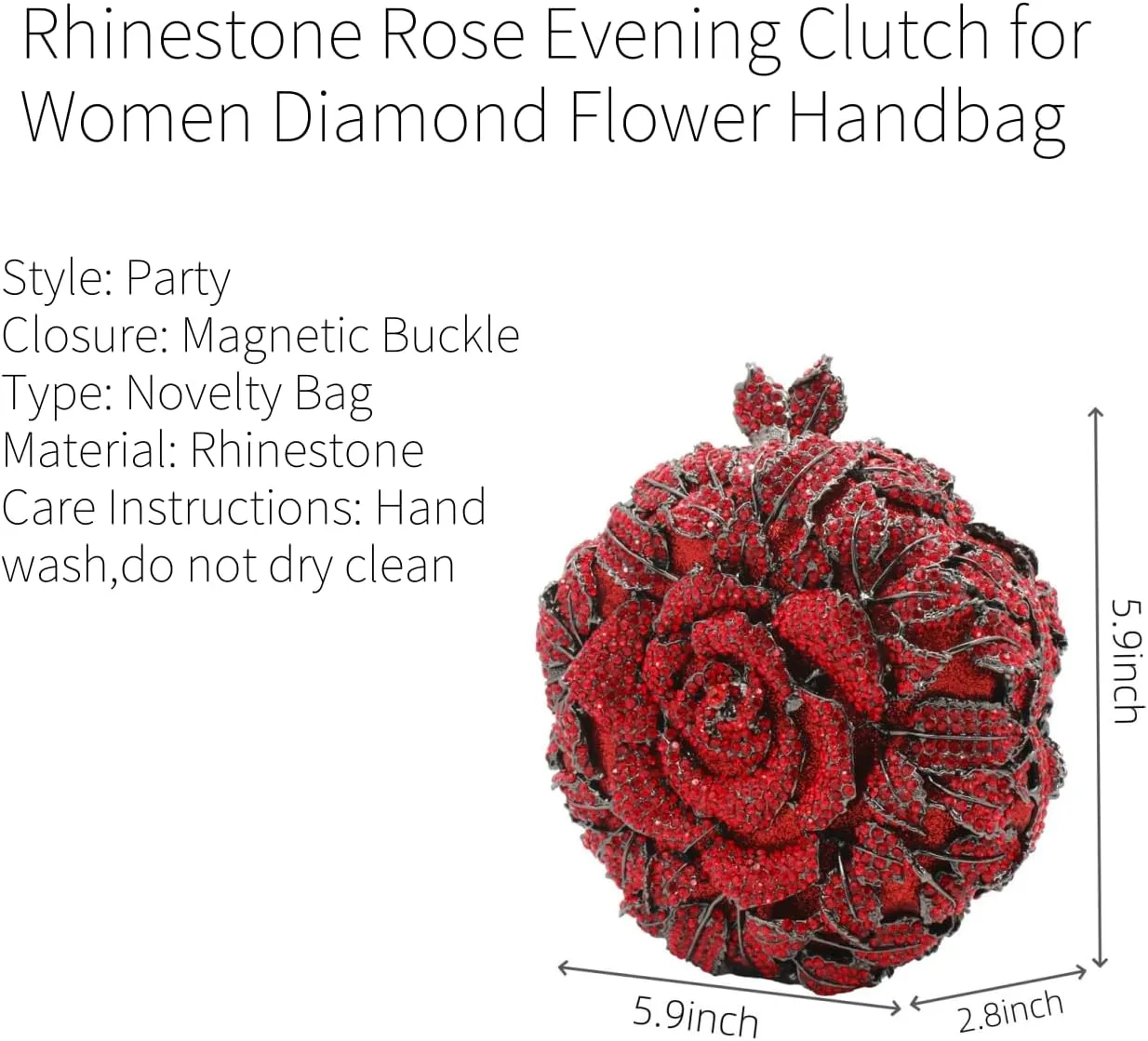 Rhinestone Rose Evening Clutch for Women Diamond Flower Cocktail Handbag Prom Party Shoulder Purse