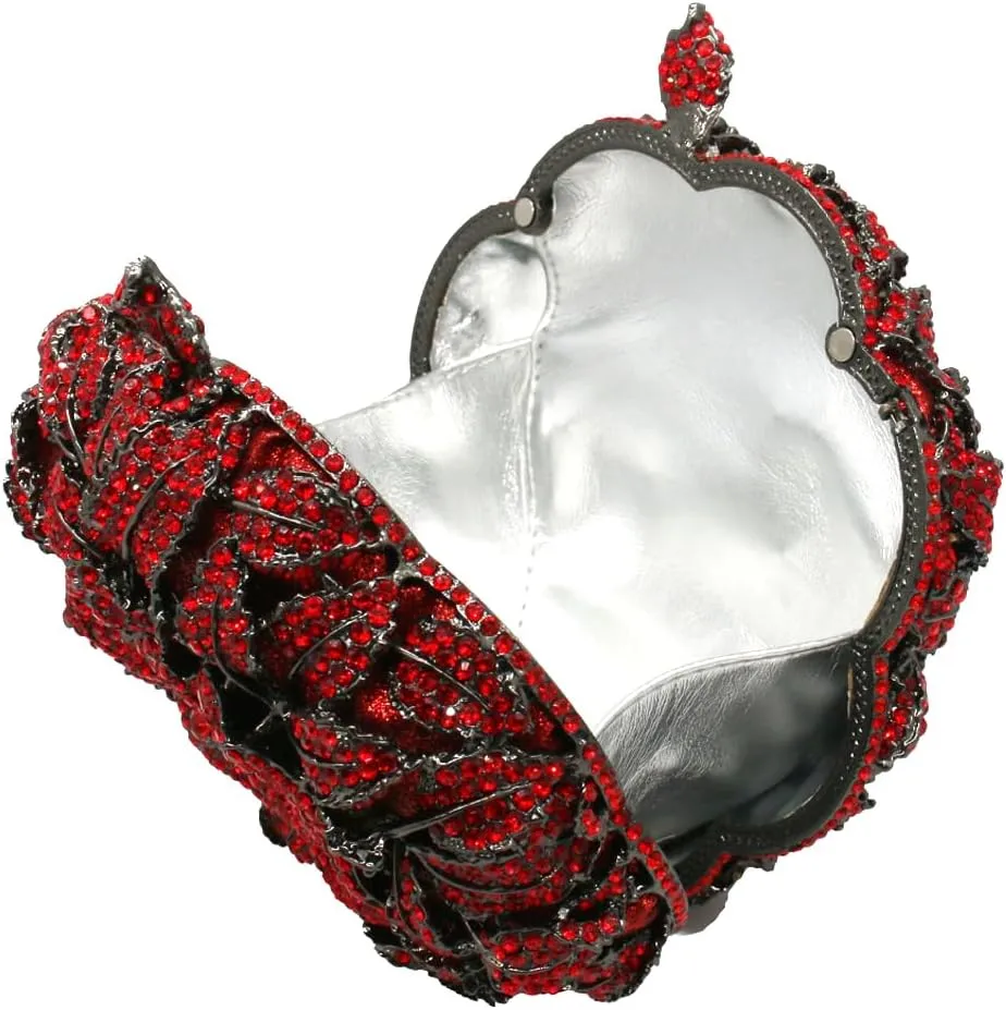 Rhinestone Rose Evening Clutch for Women Diamond Flower Cocktail Handbag Prom Party Shoulder Purse