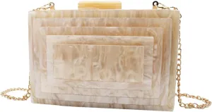 RomanticDesign Women Acrylic Evening Clutch Purse Glitter Marbling Handbag with Pearl Chain for Wedding Cocktail Party