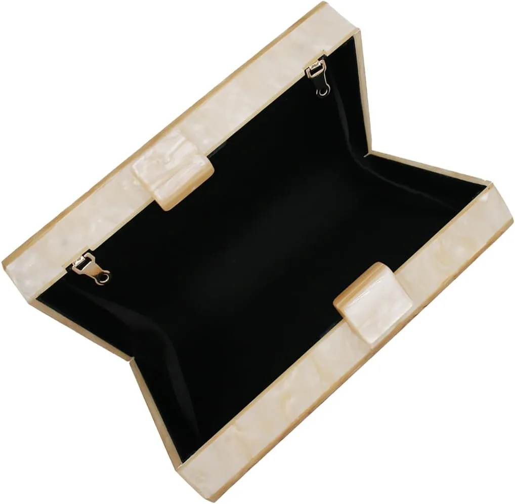 RomanticDesign Women Acrylic Evening Clutch Purse Glitter Marbling Handbag with Pearl Chain for Wedding Cocktail Party