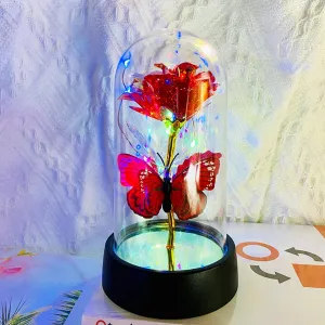 Rose Flower for Mother's Day Ideas, Mothers Day Flowers Gifts for Mom Wife from Daughter Son Husband, Forever Galaxy Rosas Eternas,Light Up Flower In Glass Dome, birthday Butterfly Gifts for women