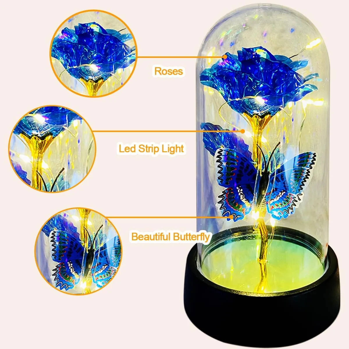 Rose Flower for Mother's Day Ideas, Mothers Day Flowers Gifts for Mom Wife from Daughter Son Husband, Forever Galaxy Rosas Eternas,Light Up Flower In Glass Dome, birthday Butterfly Gifts for women