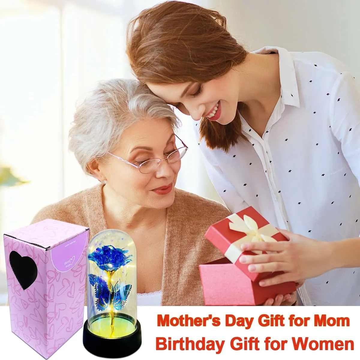 Rose Flower for Mother's Day Ideas, Mothers Day Flowers Gifts for Mom Wife from Daughter Son Husband, Forever Galaxy Rosas Eternas,Light Up Flower In Glass Dome, birthday Butterfly Gifts for women