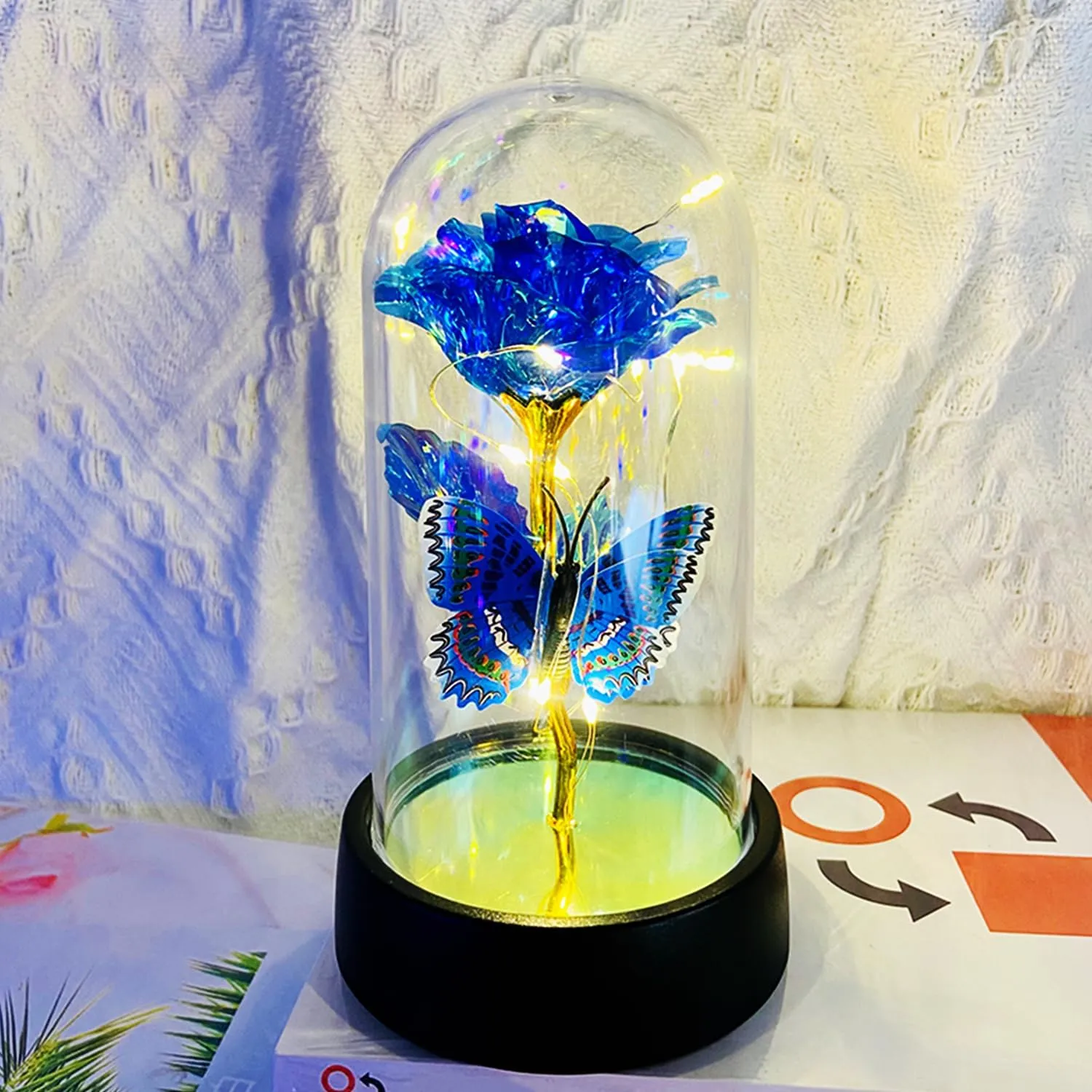 Rose Flower for Mother's Day Ideas, Mothers Day Flowers Gifts for Mom Wife from Daughter Son Husband, Forever Galaxy Rosas Eternas,Light Up Flower In Glass Dome, birthday Butterfly Gifts for women