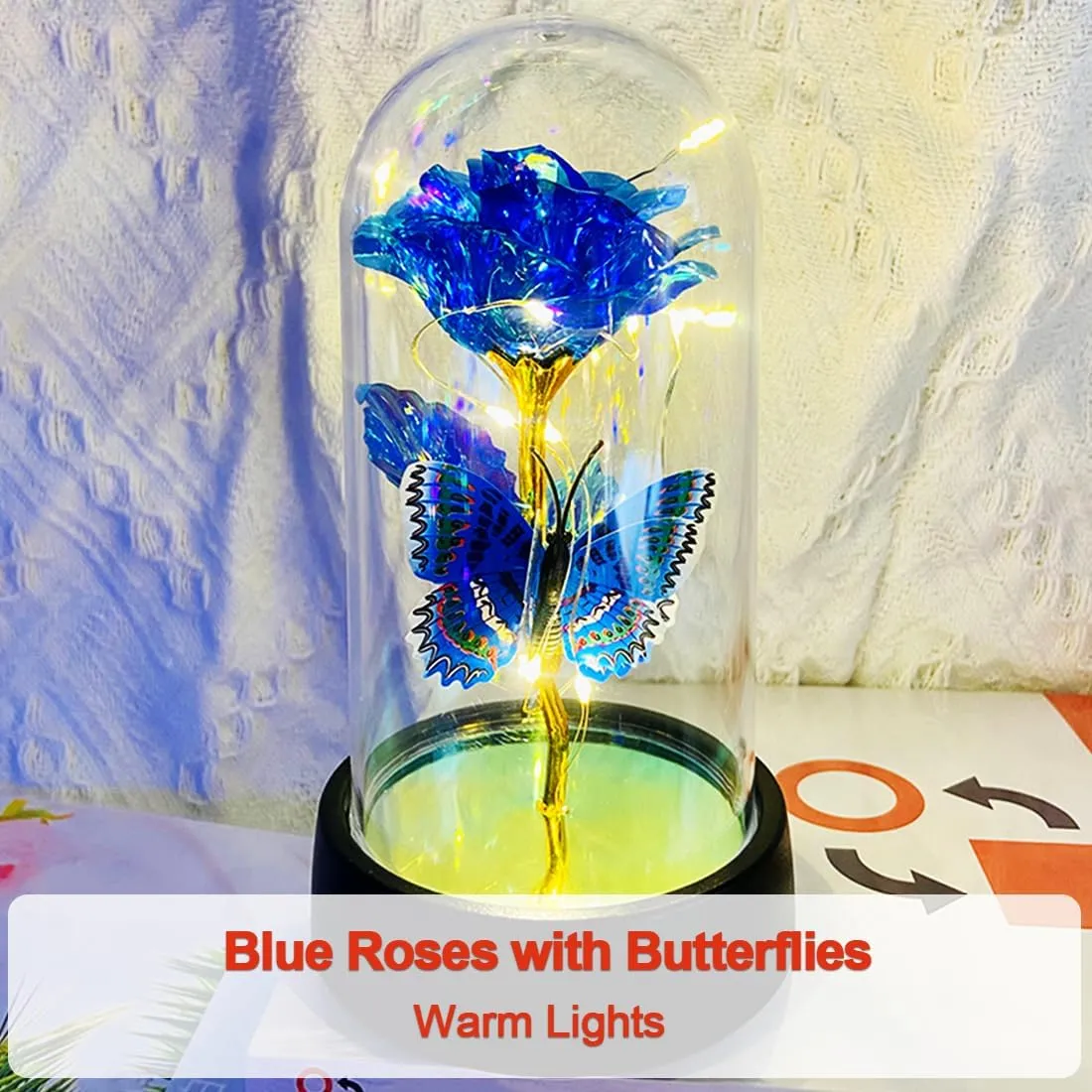 Rose Flower for Mother's Day Ideas, Mothers Day Flowers Gifts for Mom Wife from Daughter Son Husband, Forever Galaxy Rosas Eternas,Light Up Flower In Glass Dome, birthday Butterfly Gifts for women