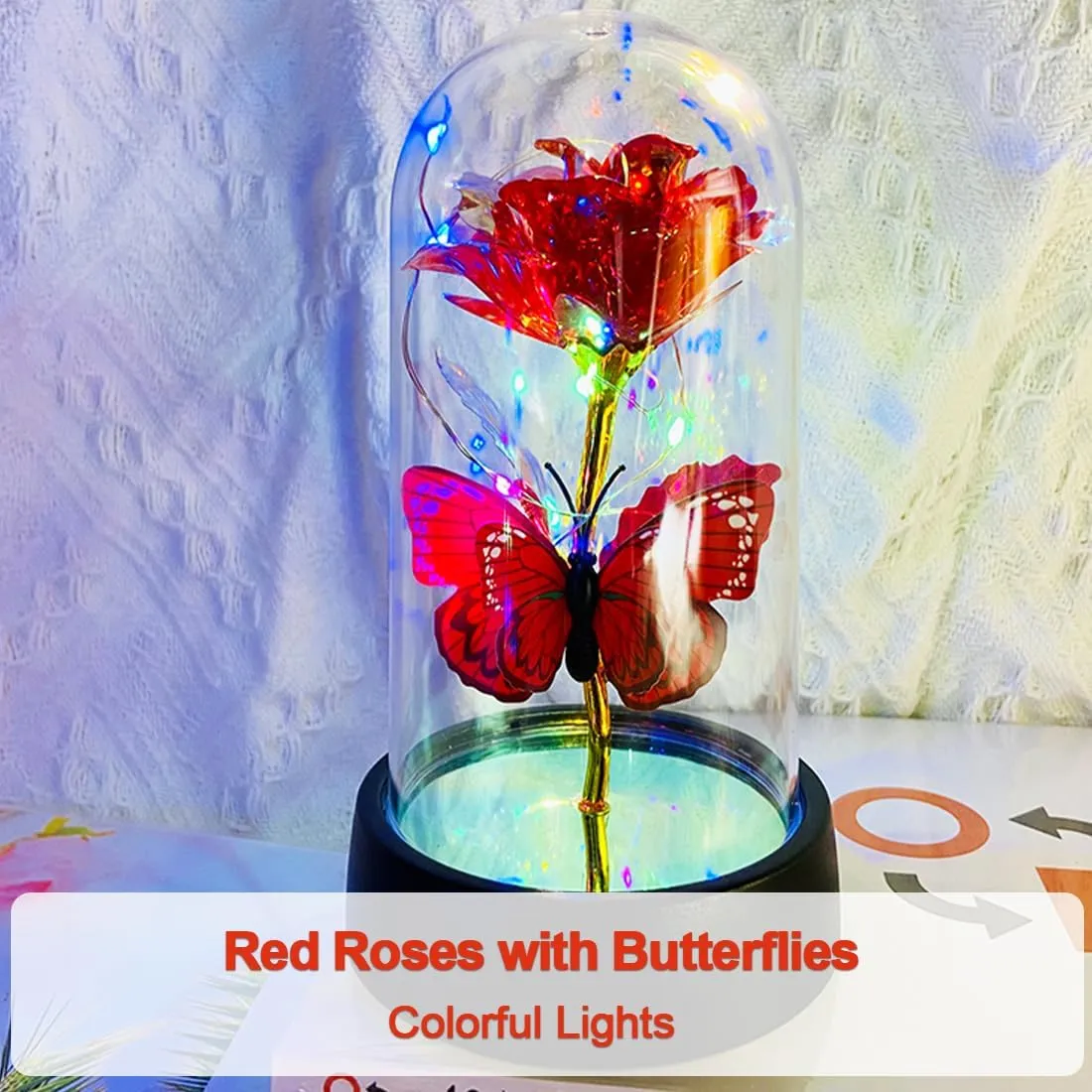 Rose Flower for Mother's Day Ideas, Mothers Day Flowers Gifts for Mom Wife from Daughter Son Husband, Forever Galaxy Rosas Eternas,Light Up Flower In Glass Dome, birthday Butterfly Gifts for women