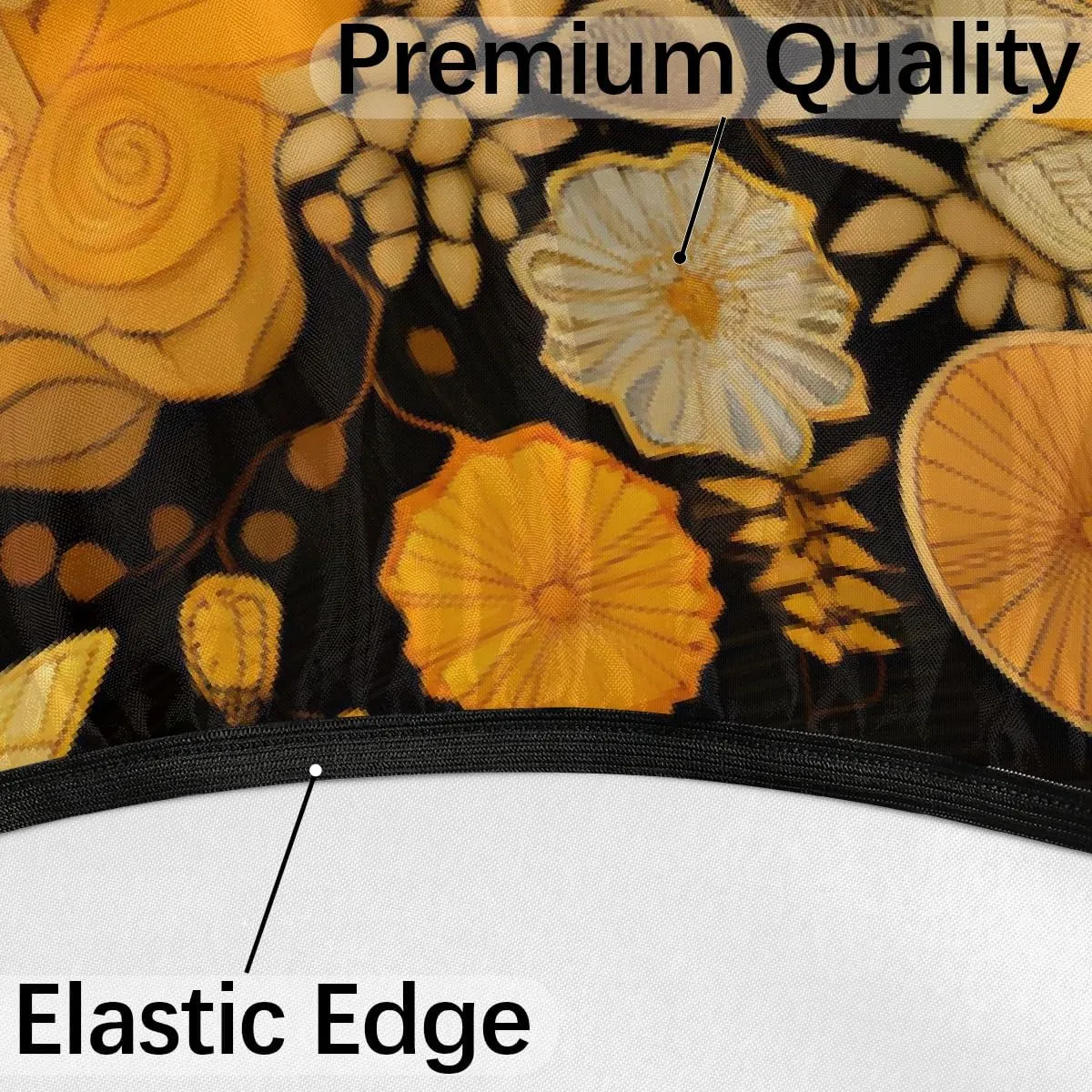 Round Fitted Tablecloth with Umbrella Hole Bee Flower Outdoor Fitted Tablecloth with Zipper Round Elastic Table Cover Waterproof 45"- 56" Outdoor Patio Table Cloth for Picnic Beach