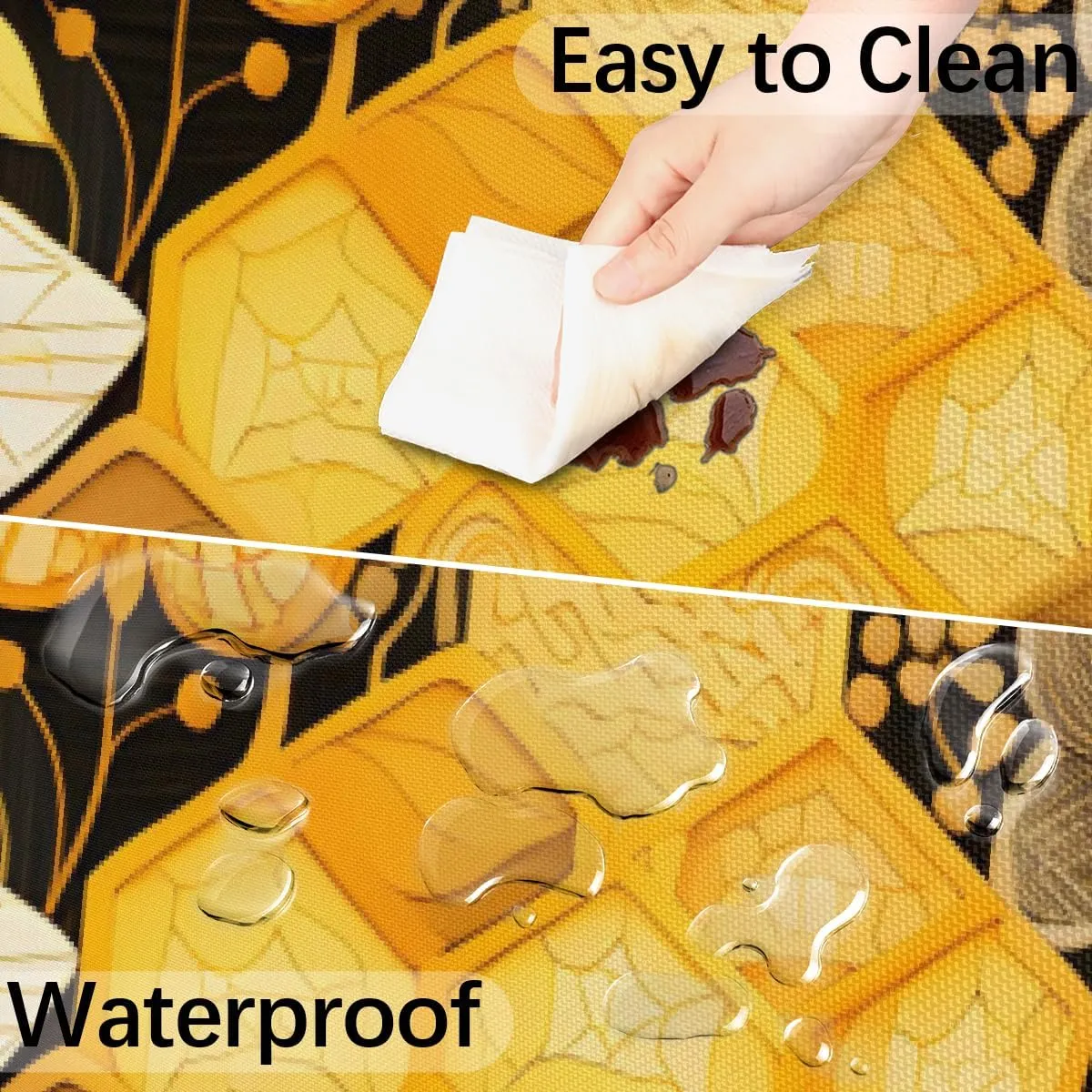 Round Fitted Tablecloth with Umbrella Hole Bee Flower Outdoor Fitted Tablecloth with Zipper Round Elastic Table Cover Waterproof 45"- 56" Outdoor Patio Table Cloth for Picnic Beach