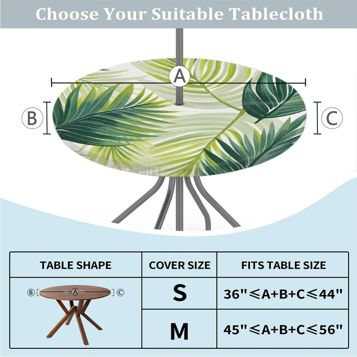 Round Fitted Tablecloth with Umbrella Hole Poppy Green Leaf Outdoor Fitted Tablecloth with Zipper Round Elastic Table Cover Waterproof 45"- 56" Outdoor Patio Table Cloth for Picnic Beach