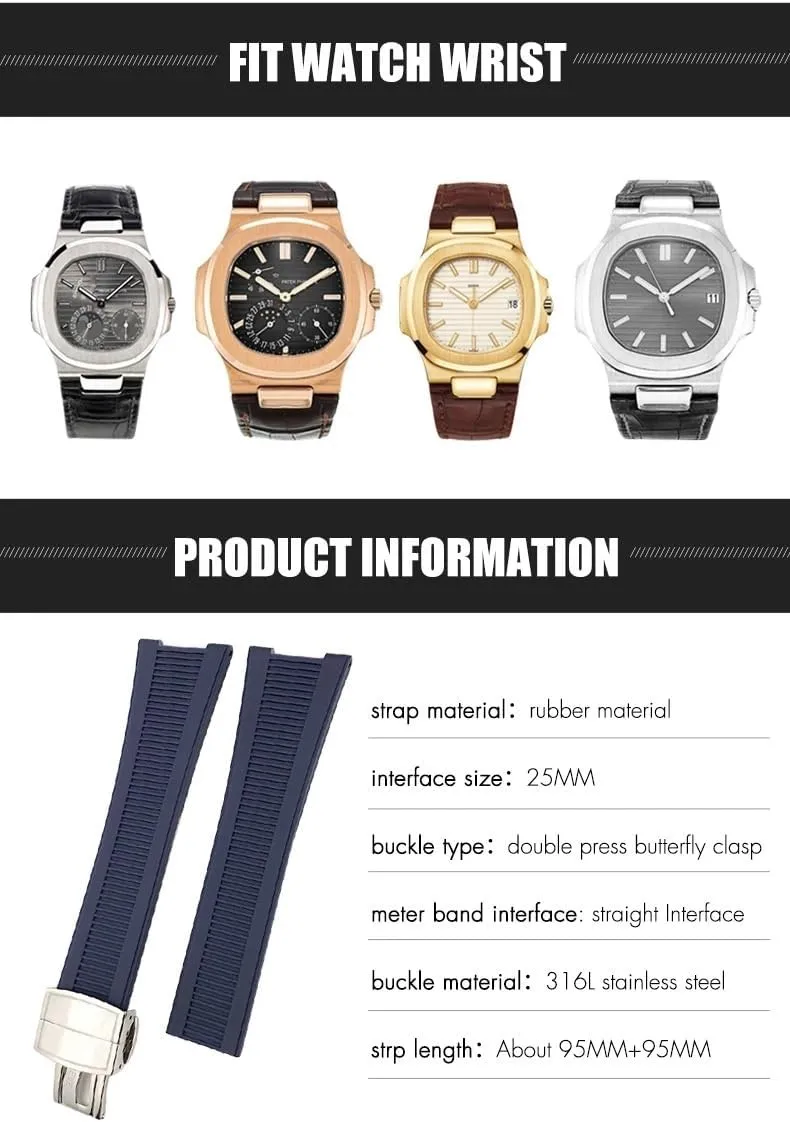 Rubber Silicone Watch Band for Patek Philippe PP 5711 5712G Nautilus Wristband 25mm Black Blue Brown Watchband Sports Strap Men