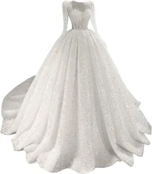 RYANTH Beaded Sequin Wedding Dress for Bride Sparkly Long Sleeves Bridal Ball Gown Luxury Wedding Dresses RDX-W29
