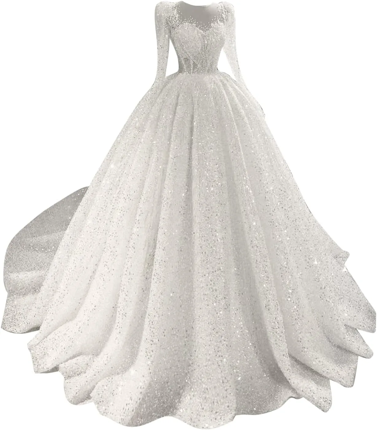 RYANTH Beaded Sequin Wedding Dress for Bride Sparkly Long Sleeves Bridal Ball Gown Luxury Wedding Dresses RDX-W29