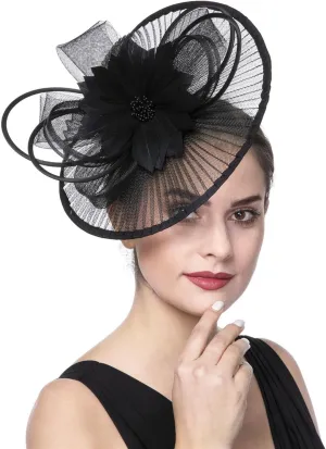 SAFERIN Women's Fascinators Feathers Tea Party Hat Veil Headband with Hair Clip for Cocktail Church