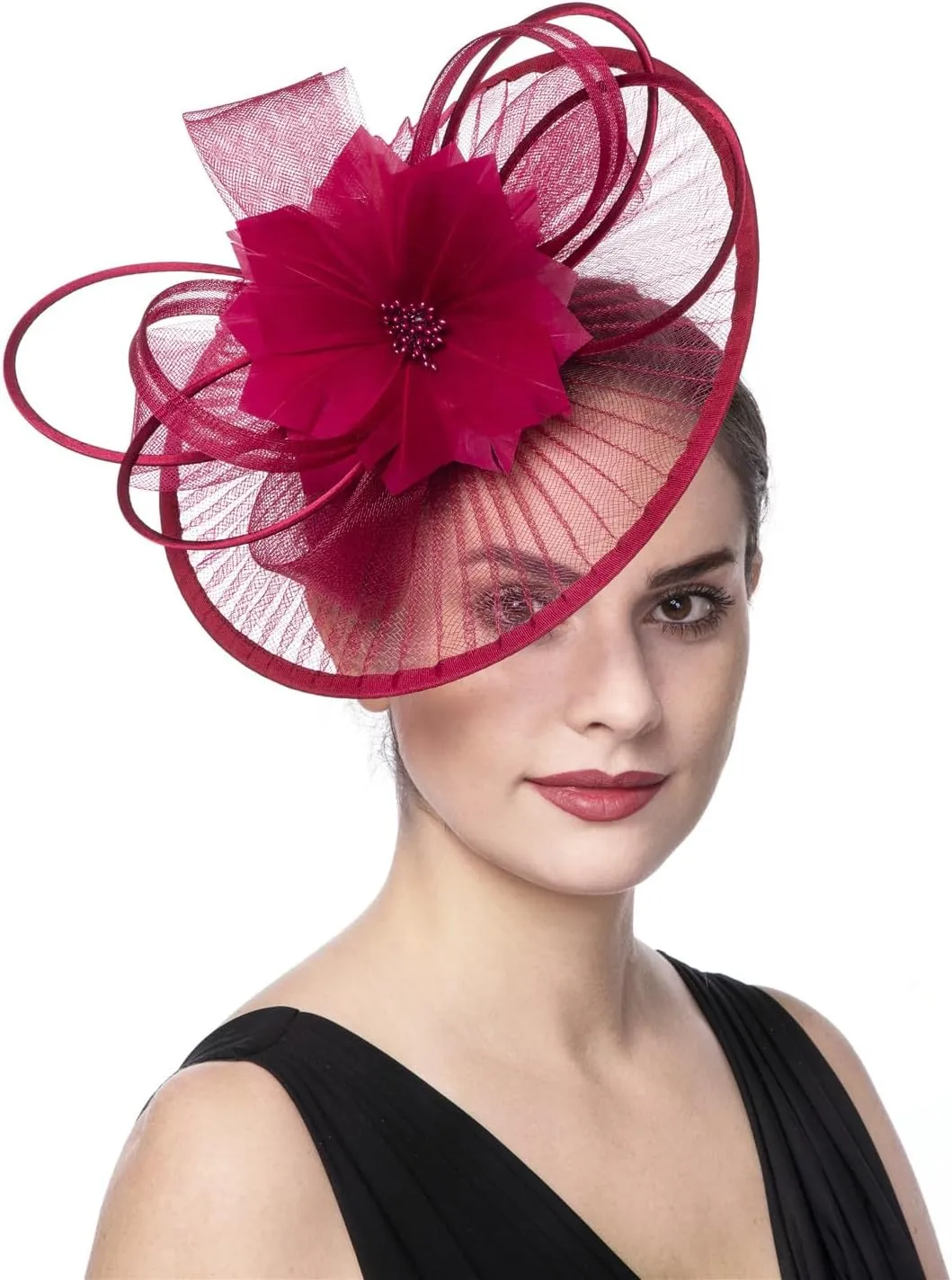 SAFERIN Women's Fascinators Feathers Tea Party Hat Veil Headband with Hair Clip for Cocktail Church