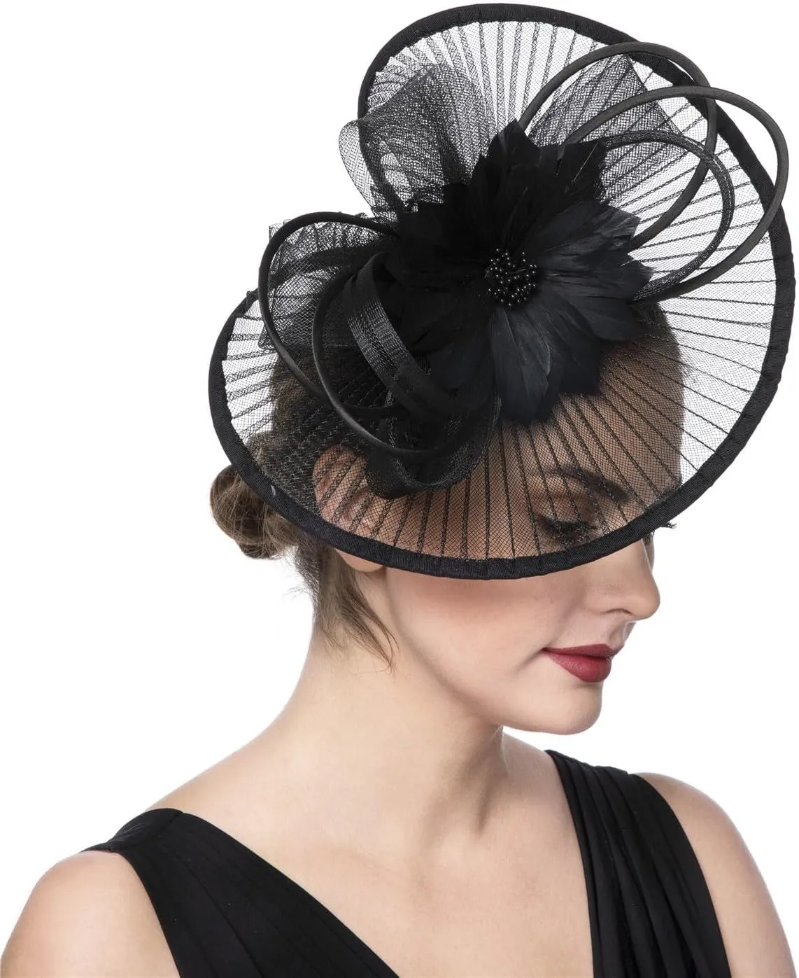 SAFERIN Women's Fascinators Feathers Tea Party Hat Veil Headband with Hair Clip for Cocktail Church
