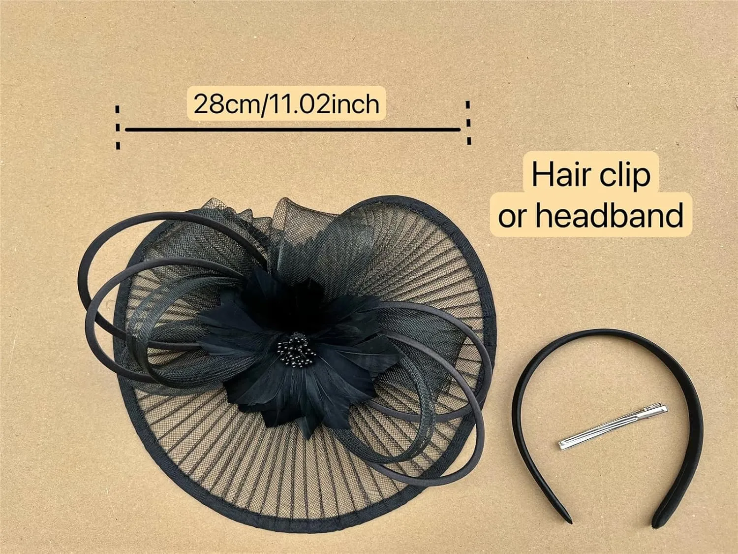SAFERIN Women's Fascinators Feathers Tea Party Hat Veil Headband with Hair Clip for Cocktail Church