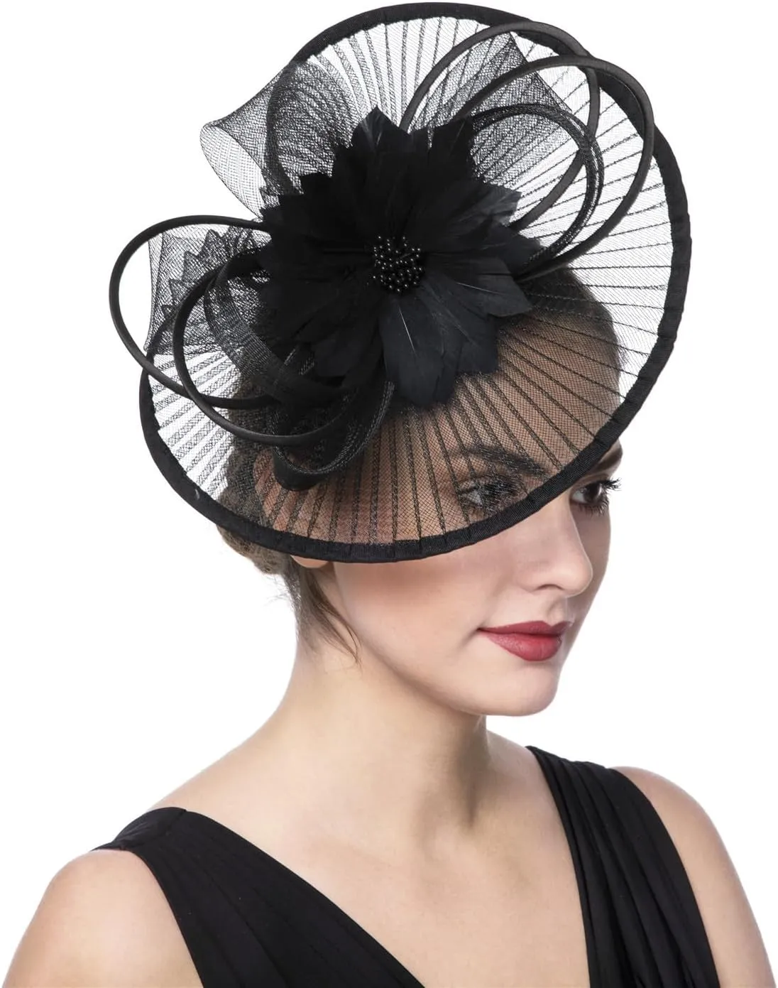 SAFERIN Women's Fascinators Feathers Tea Party Hat Veil Headband with Hair Clip for Cocktail Church