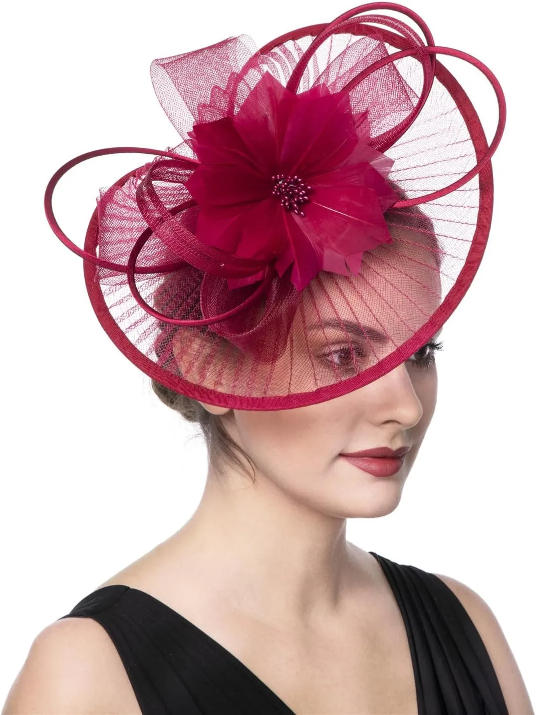 SAFERIN Women's Fascinators Feathers Tea Party Hat Veil Headband with Hair Clip for Cocktail Church
