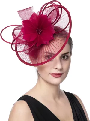 SAFERIN Women's Fascinators Feathers Tea Party Hat Veil Headband with Hair Clip for Cocktail Church