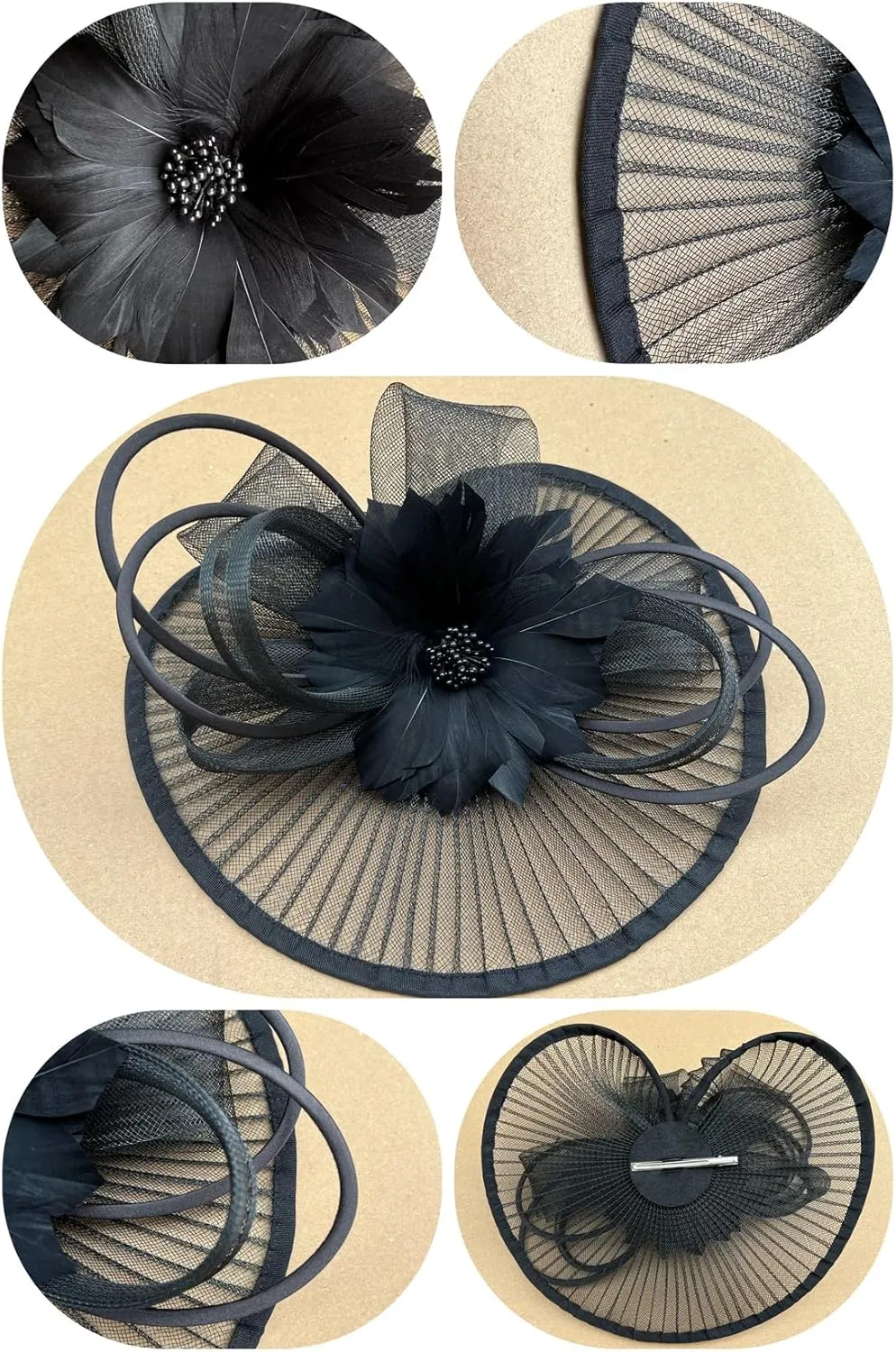 SAFERIN Women's Fascinators Feathers Tea Party Hat Veil Headband with Hair Clip for Cocktail Church