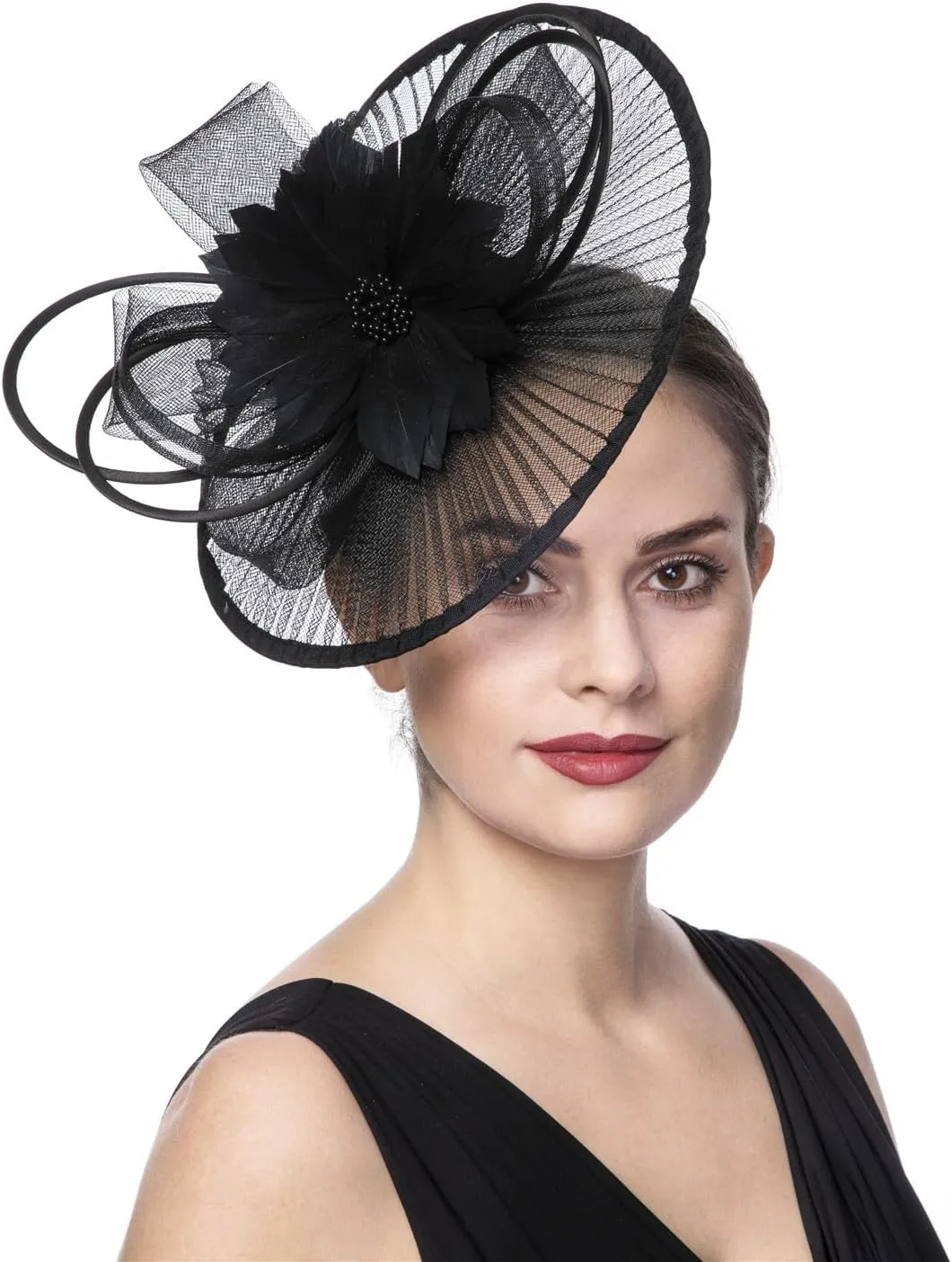 SAFERIN Women's Fascinators Feathers Tea Party Hat Veil Headband with Hair Clip for Cocktail Church