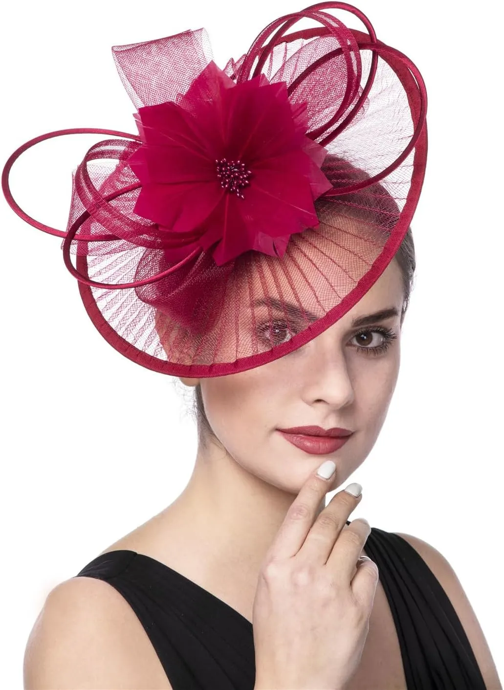 SAFERIN Women's Fascinators Feathers Tea Party Hat Veil Headband with Hair Clip for Cocktail Church