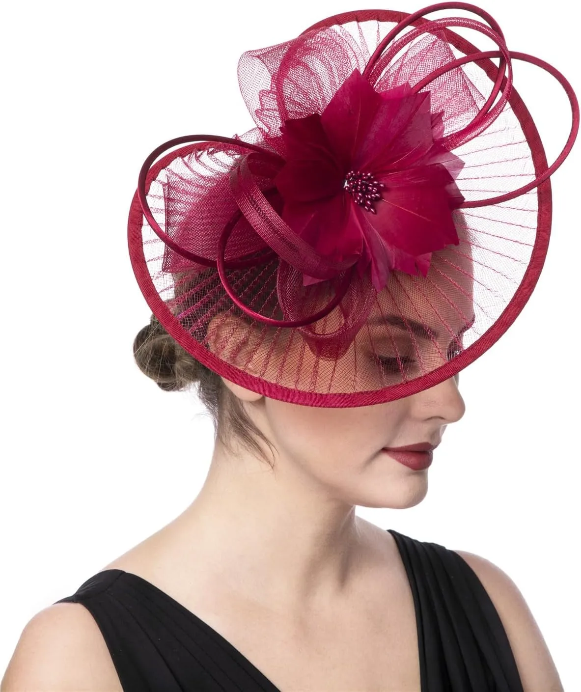 SAFERIN Women's Fascinators Feathers Tea Party Hat Veil Headband with Hair Clip for Cocktail Church