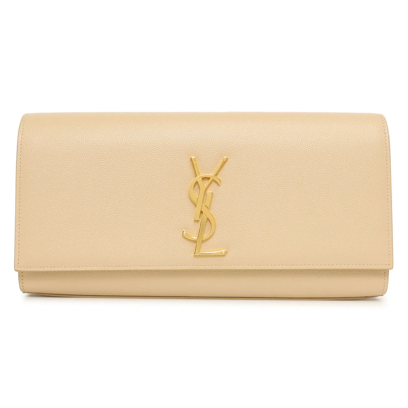 Saint Laurent Beige Grain De Poudre Monogram Cassandre Clutch