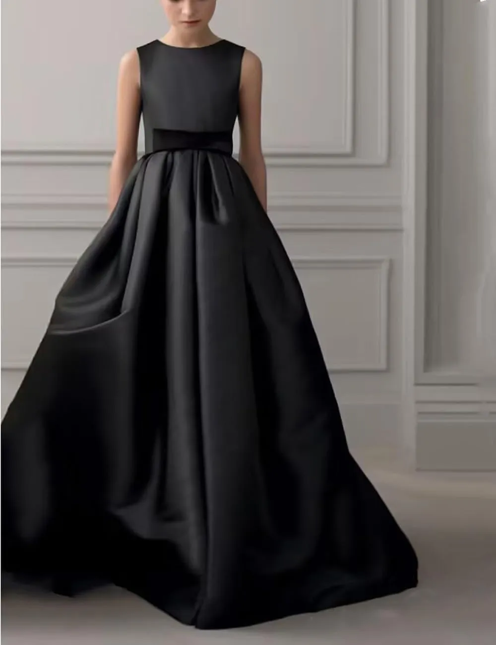 Satin Girls Special Occasion Dresses Black Prom Formal Graduation Pageant Birthday Dance Banquet Dress