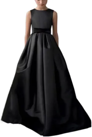 Satin Girls Special Occasion Dresses Black Prom Formal Graduation Pageant Birthday Dance Banquet Dress