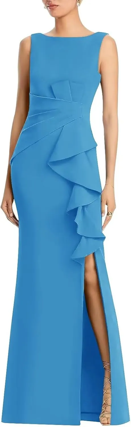 Satin Mother of Bride Dresses for Wedding Long Mermaid Formal Dresses with Slit