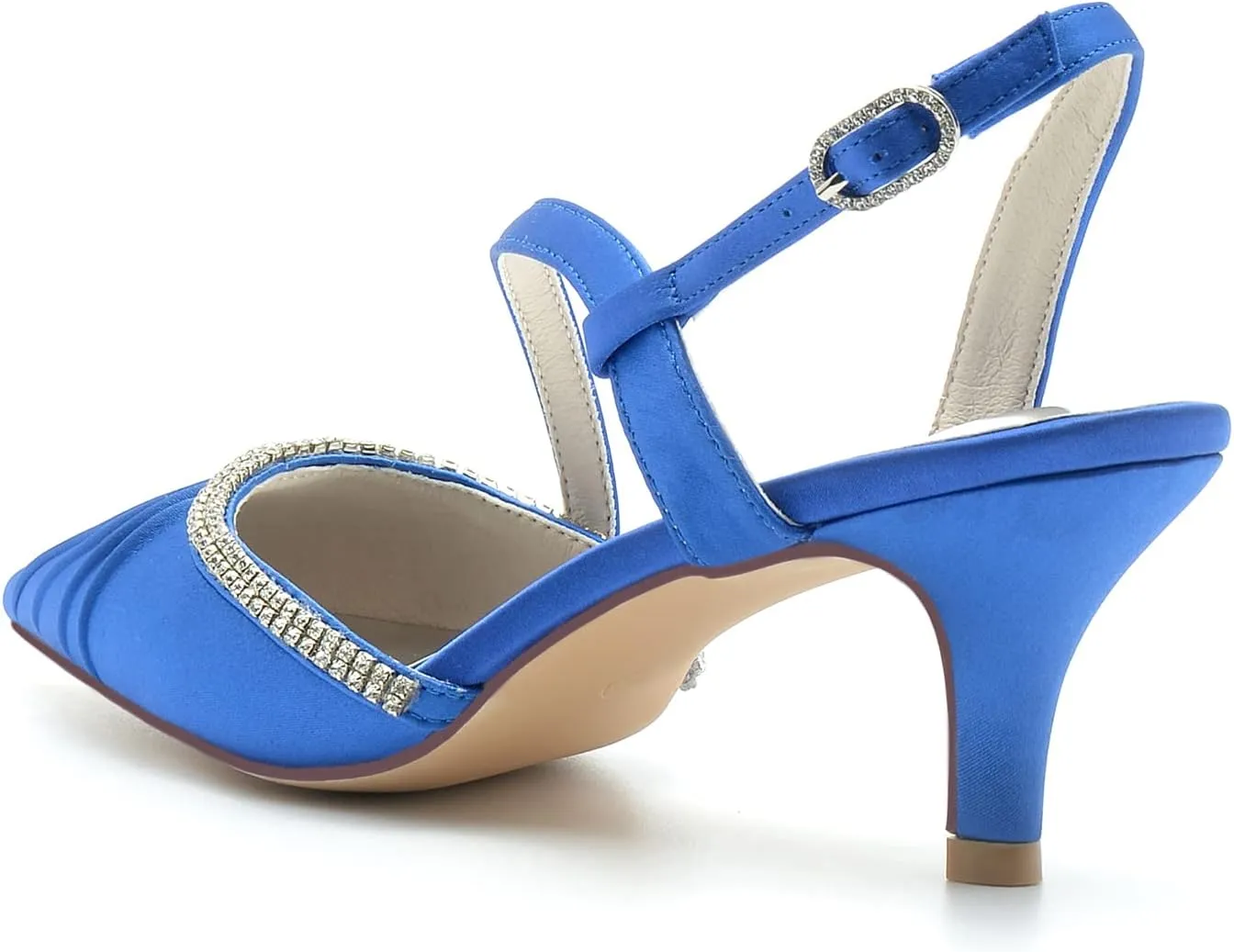 Satin Wedding Shoes Beaded Kitten Heel Wedding Bridal Shoes Women Slingbacks Pointed Toe Mid Heels Pumps Sandals for/Cocktail/Prom/Evening