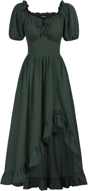 Scarlet Darkness Renaissance Dress Women Cottagecore Corset Dress Ruffle Maxi Dress with Pockets