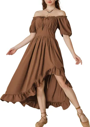 Scarlet Darkness Renaissance Dress Women Cottagecore Corset Dress Ruffle Maxi Dress with Pockets