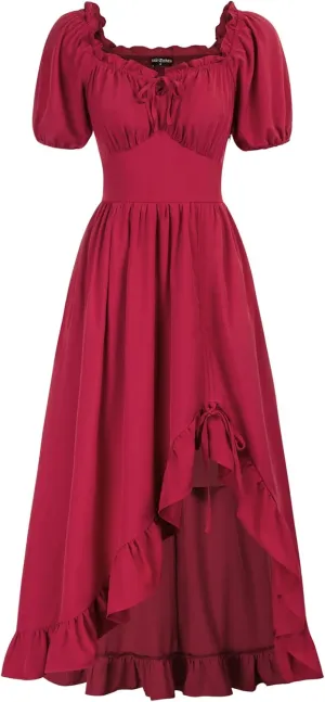 Scarlet Darkness Renaissance Dress Women Cottagecore Corset Dress Ruffle Maxi Dress with Pockets