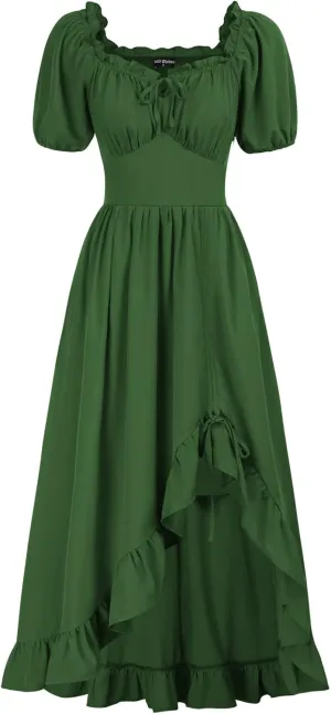 Scarlet Darkness Renaissance Dress Women Cottagecore Corset Dress Ruffle Maxi Dress with Pockets
