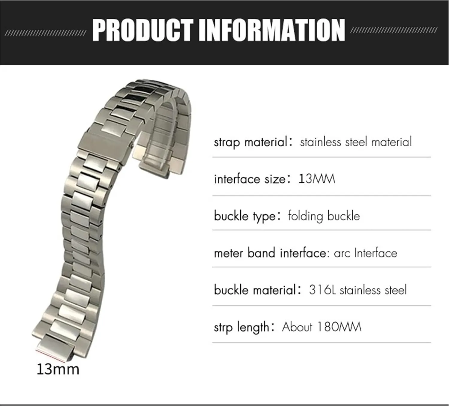 SCRUBY 13mm Stainless Steel Watchband 25mm，For Patek Philippe NAUTILUS 5711 5726 Silver Metal Watch Strap Bracelets