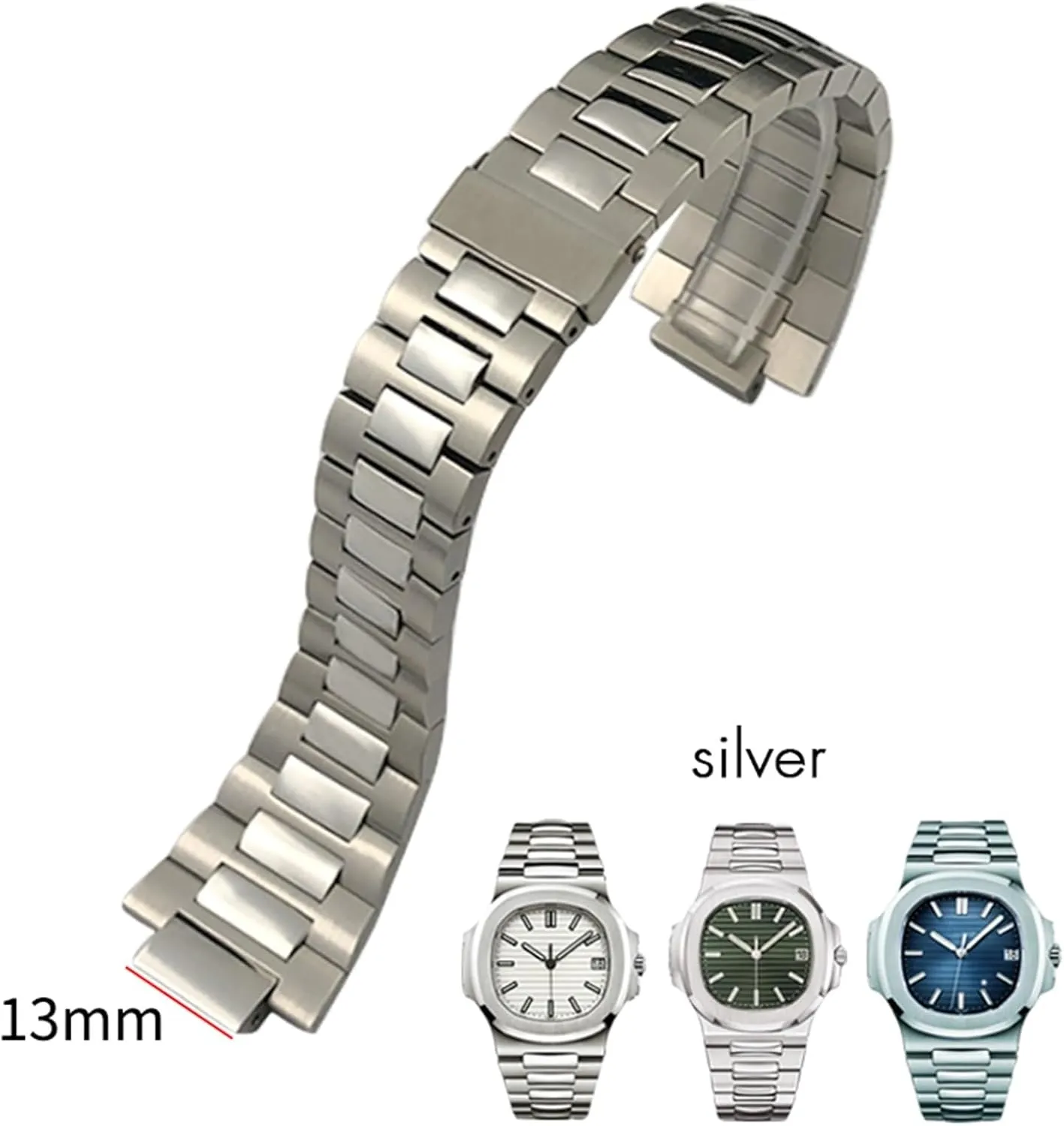 SCRUBY 13mm Stainless Steel Watchband 25mm，For Patek Philippe NAUTILUS 5711 5726 Silver Metal Watch Strap Bracelets